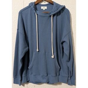 Aerie Waffle Knit Hoodie, Blue, Women's, Medium, Preppy, Style, Outdoor